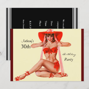Einladung rote Pin-up-Girl Cream Geburtstagsfeier