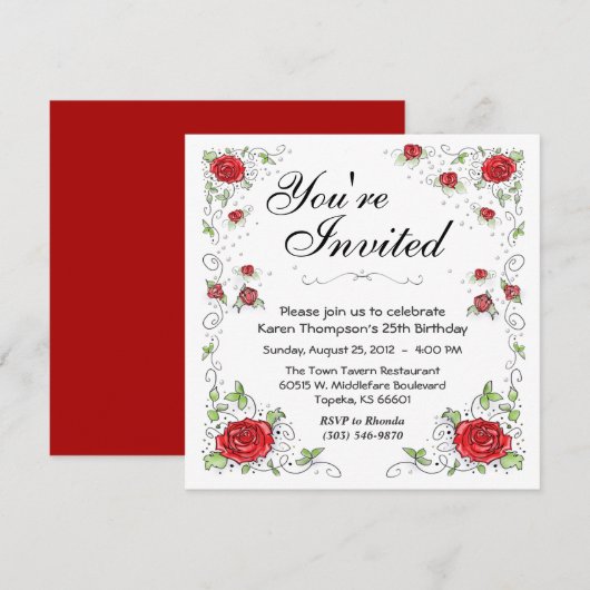 Einladung - Rote Rosen (Vorne/Hinten)