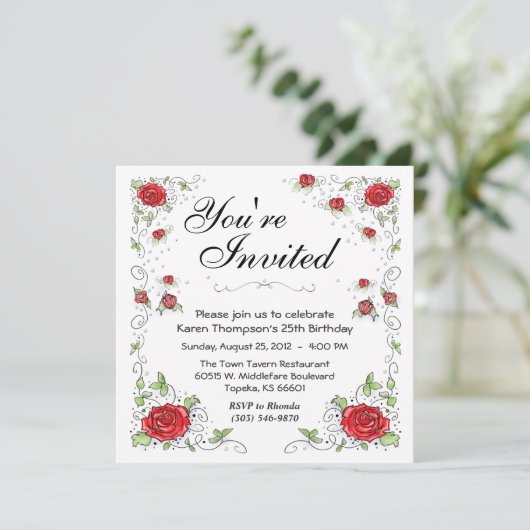 Einladung - Rote Rosen (Stehend Vorderseite)