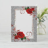 Einladung-Rote Rosen-extravaganter Glitzer Bling Einladung (Stehend Vorderseite)