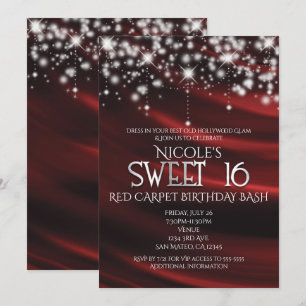 Einladung Roter Seide & Glanz Silber Sweet 16 Glam