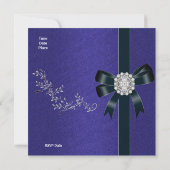 Einladung Royal Blue Diamond Jewel Black Bow (Rückseite)