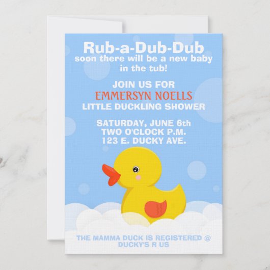 Einladung RUB-A-DUB-DUB Babyparty-/Geburtstag (Vorderseite)