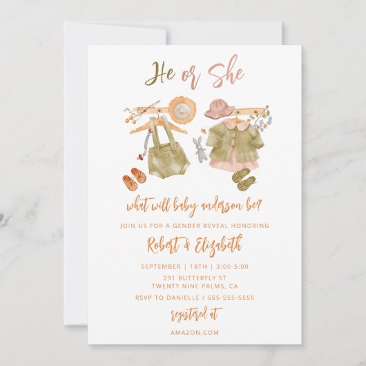 Einladung rustikaler Geschlechter, er oder sie (Vorderseite)