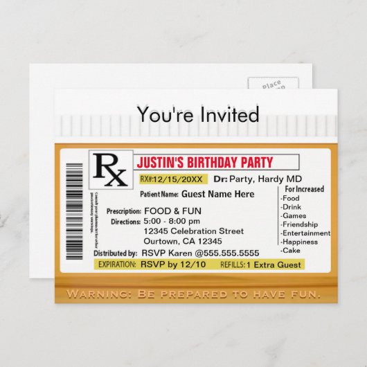 Einladung | RX-Verschreibung für Spaß (Vorne/Hinten)