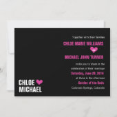 Einladung - Schwarz mit rosa Herzen (Vorderseite)