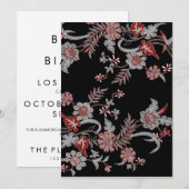 Einladung schwarz modernes Blumenmuster (Vorne/Hinten)