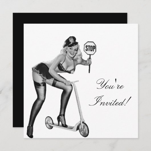 Einladung Schwarz-Weiß-Button-Up Girl 1 (Vorne/Hinten)