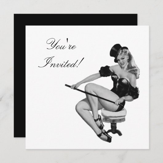 Einladung Schwarz-Weiß-Button-Up Girl 5 (Vorne/Hinten)