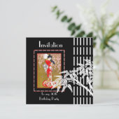 Einladung Schwarz-weißer asiatischer Bambus (Stehend Vorderseite)