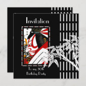 Einladung Schwarz-weißer asiatischer Bambus (Vorne/Hinten)