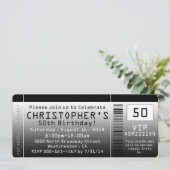 Einladung Schwarz-weißer Ticket für 50. Geburtstag (Stehend Vorderseite)