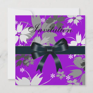 Einladung schwarze Schleife lila floral