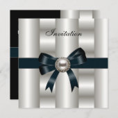 Einladung Seide Silber Creme Bow Schwarz (Vorne/Hinten)