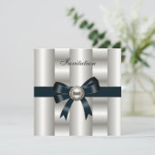 Einladung Seide Silber Creme Bow Schwarz (Stehend Vorderseite)