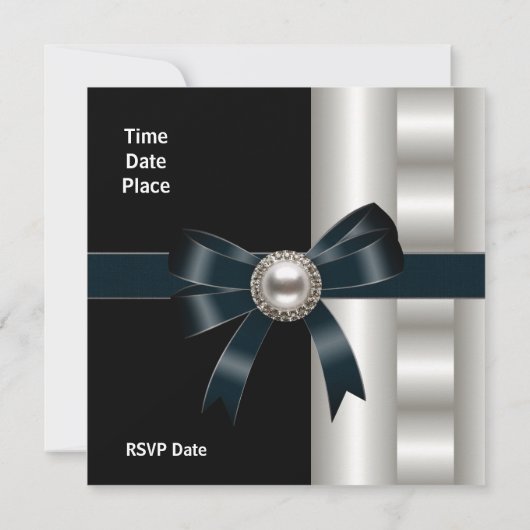 Einladung Seide Silber Creme Bow Schwarz (Rückseite)