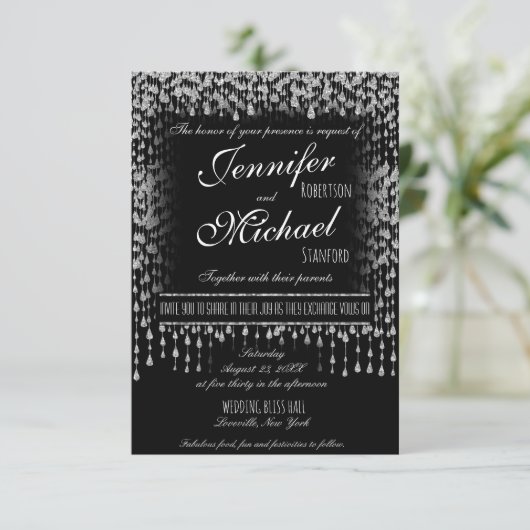 EINLADUNG | Silber Fallende Sterne (Stehend Vorderseite)