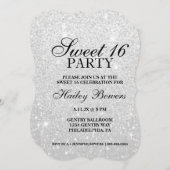 Einladung - Silver Glitzer Fab Sweet 16 (Vorne/Hinten)
