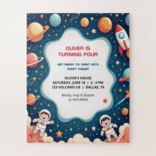 Einladung Space Boy Astronaut Card zum Geburtstag Puzzle (Vertikal)