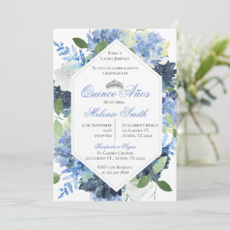 Einladung Spanisch Quinceanera Blue Floral