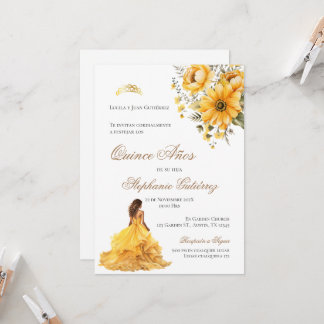 Einladung Spanisch Quinceanera gelbe Blumeninvisit