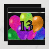Einladung Square Birthday Balloons 13 (Vorne/Hinten)