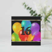 Einladung Square Birthday Balloons 16 (Stehend Vorderseite)