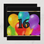 Einladung Square Birthday Balloons 16 (Vorne/Hinten)