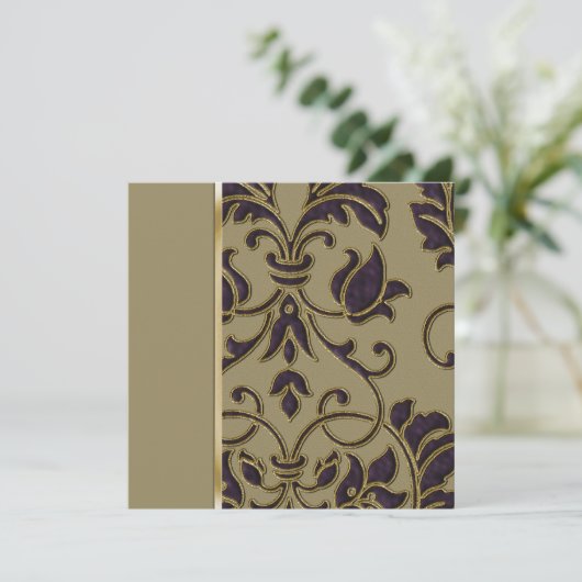 Einladung Square Plum Embossed Look Damask (Stehend Vorderseite)
