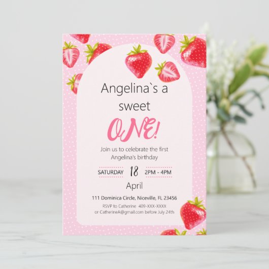 Einladung süße Erdbeere (Stehend Vorderseite)