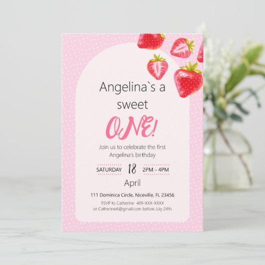 Einladung süße Erdbeere (Stehend Vorderseite)