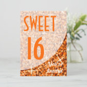 Einladung "Sweet 16" Glitz Orange Kurve (Stehend Vorderseite)
