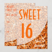 Einladung "Sweet 16" Glitz Orange Kurve (Vorne/Hinten)