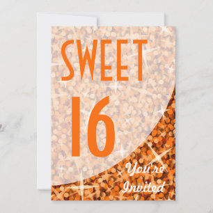 Einladung "Sweet 16" Glitz Orange Kurve