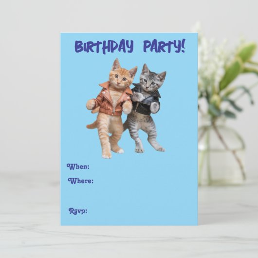 Einladung Tabby Birthday (Stehend Vorderseite)