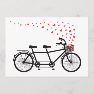 Einladung Tandem-Fahrrad mit roten Herzen
