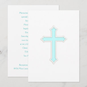 Einladung Taufe "Embossed" Cross Aqua