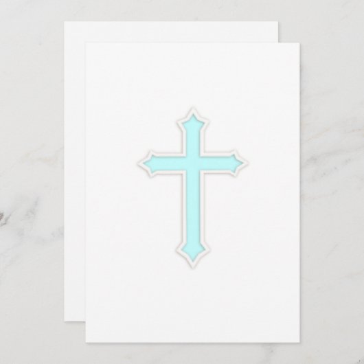 Einladung Taufe "Embossed" Cross Aqua (Vorne/Hinten)