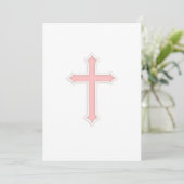 Einladung Taufe "Embossed" Cross Pink (Stehend Vorderseite)