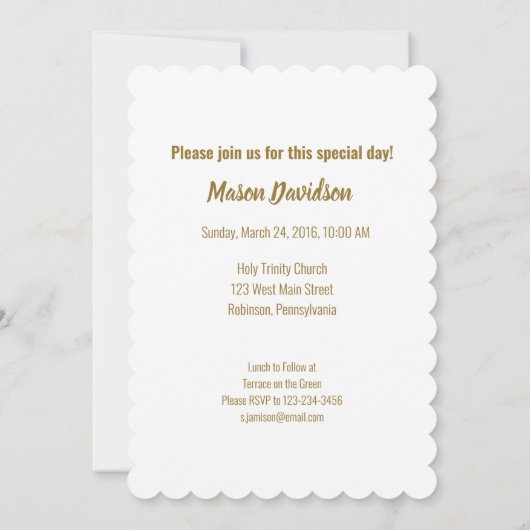 Einladung Taufe Feier Gold Cross (Rückseite)