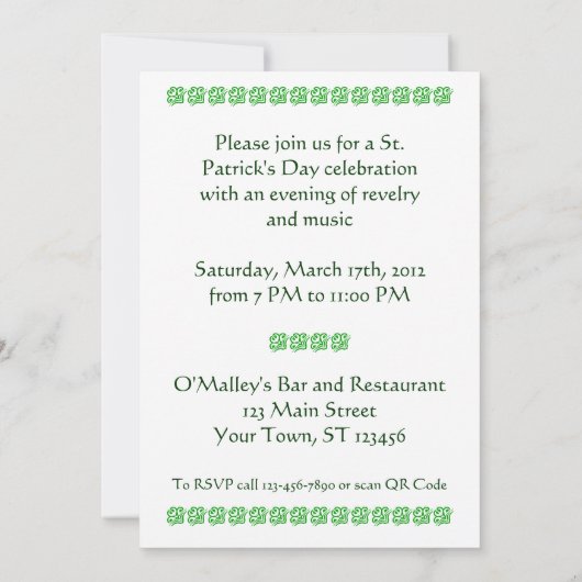 Einladung Template St Patricks Tag (Rückseite)