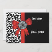 Einladung Tier Print Schwarz-weiß Red Bow (Vorderseite)
