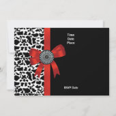 Einladung Tier Print Schwarz-weiß Red Bow (Rückseite)