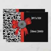 Einladung Tier Print Schwarz-weiß Red Bow (Vorne/Hinten)
