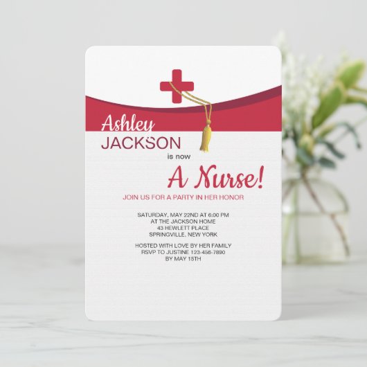 Einladung über den Abschluss Scarlet (Stehend Vorderseite)