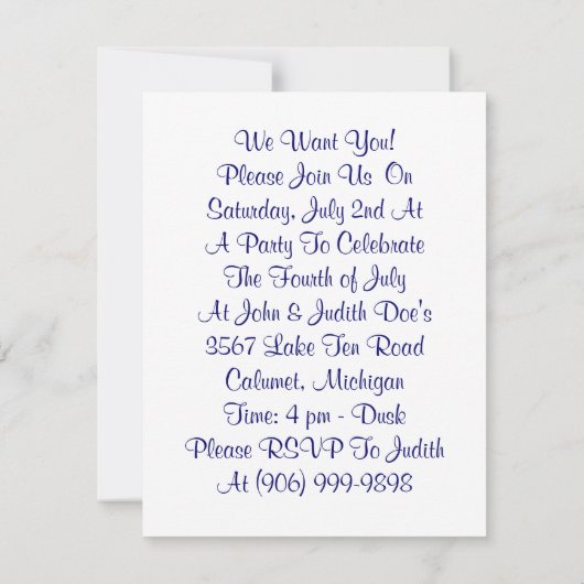 Einladung Uncle Sam Independence Day 4. Juli (Rückseite)