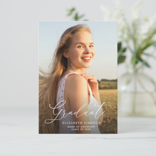 Einladung und Ankündigung von White-Script-Abschlü (Stehend Vorderseite)