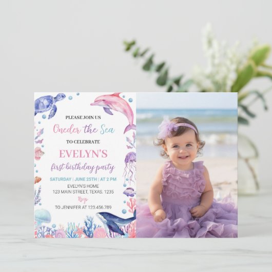 Einladung unter dem Meeresmädchen zum ersten Gebur (Stehend Vorderseite)