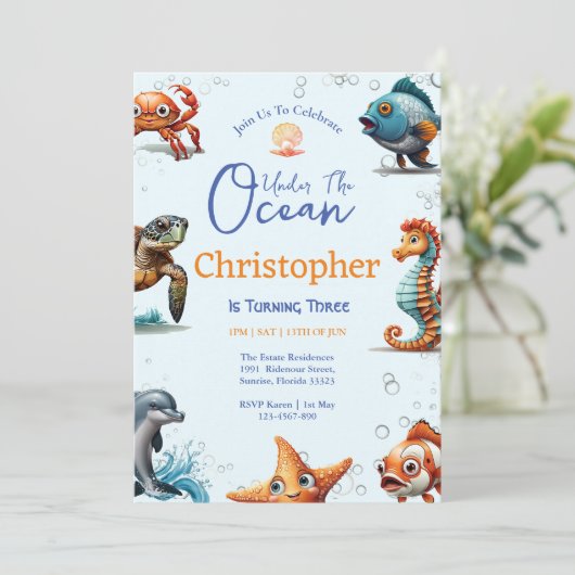 Einladung unter Wasser zum Geburtstag (Stehend Vorderseite)