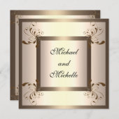 Einladung Verlobung Glamour Cream Gold Floral (Vorne/Hinten)